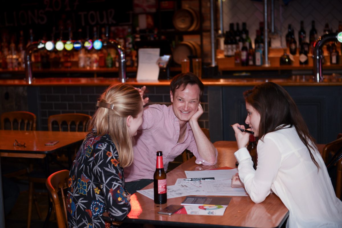 Friends playing trivia